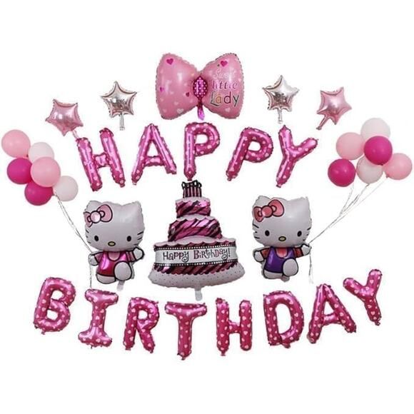 Hello Kitty Birthday Party Decor Set, 24pcs Banner and Foil Balloons Party Kit - Picture 5 of 6